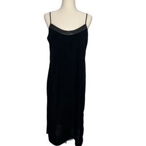 Womens Velvet Satin Trimmed Midi Slip Dress Black Est Size M (8-10) HOCO Party